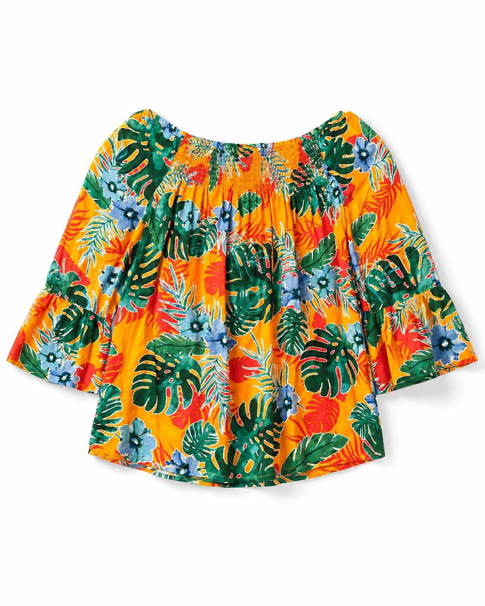 Beachlunchlounge Tropical Floral Smocked Off-The-Shoulder Top Size M
